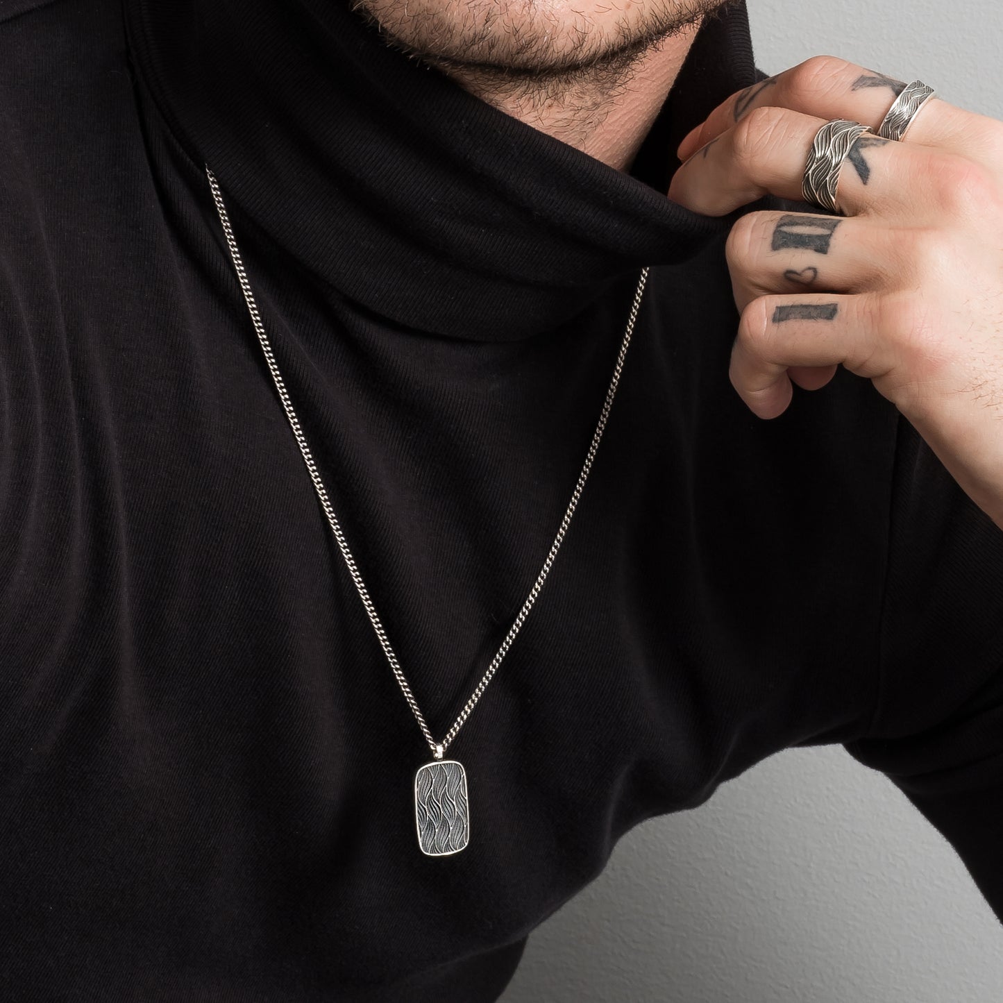 cai Anhänger mit Kette Panzerkette 925/- Sterling Silber rhodiniert 60cm ohne Stein