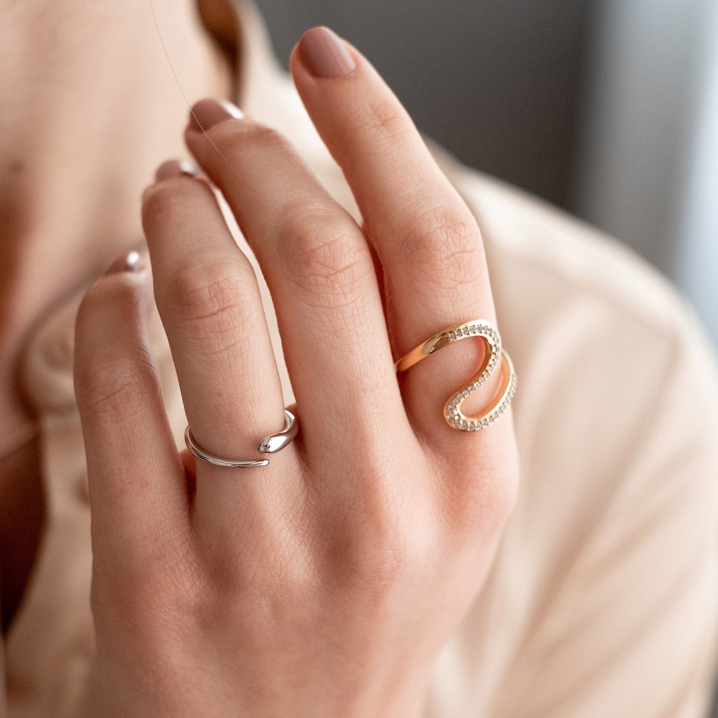 cai Ring 925/- Sterling Silber rhodiniert ohne Stein