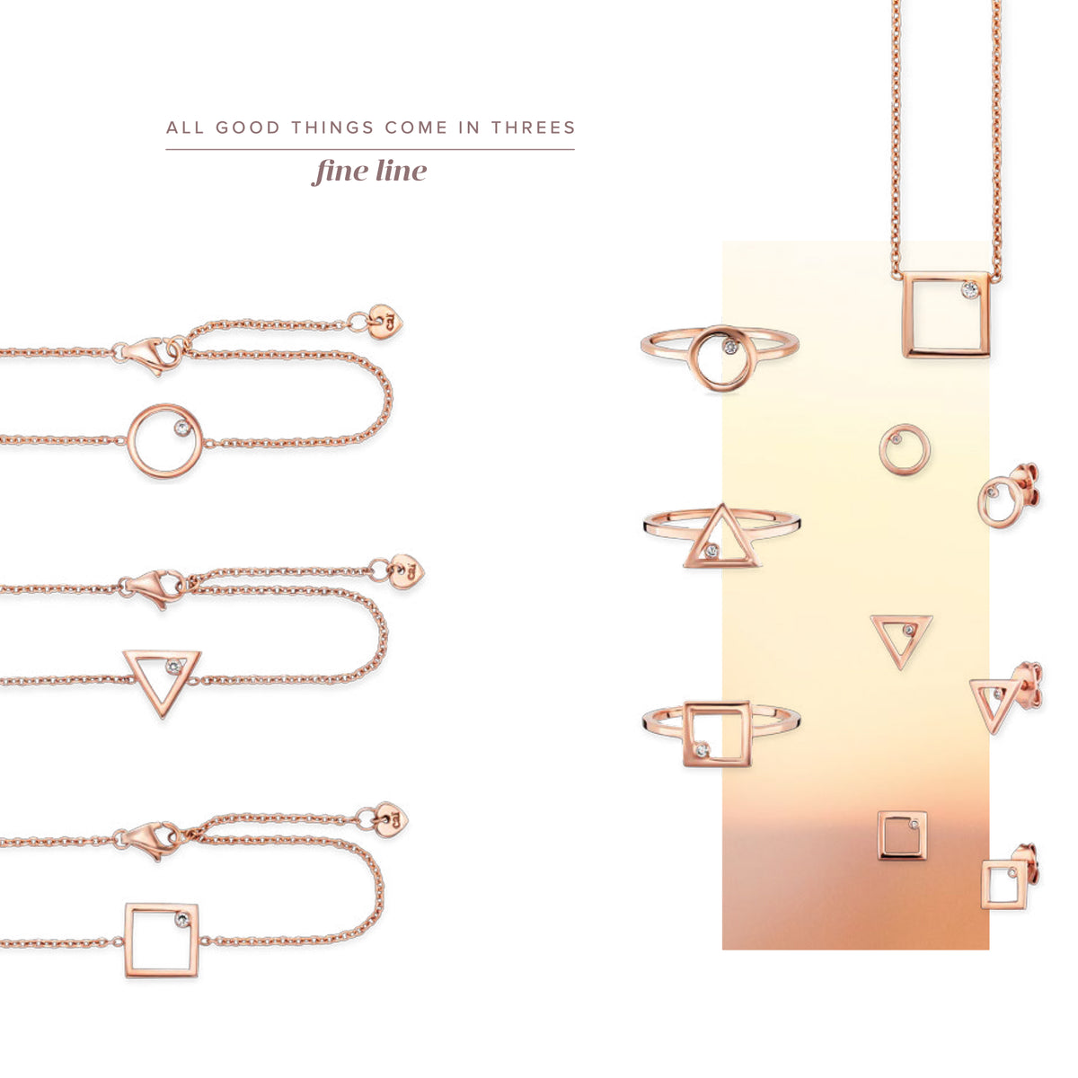 cai love Collier Flachpanzerkette 925/- Sterling Silber rotvergoldet 44,0cm Zirkonia