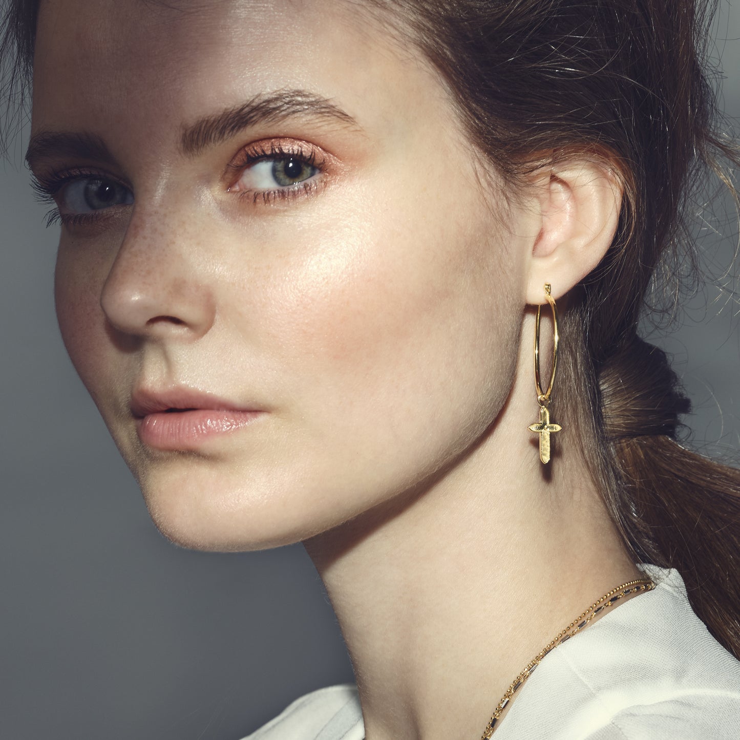 cai Creolen 925/- Sterling Silber vergoldet 4,8cm Zirkonia