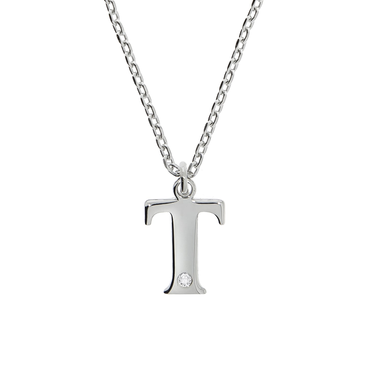 Halskette Flachpanzerkette 925/- Sterling Silber rhodiniert 48,0cm Diamant 0,008ct.