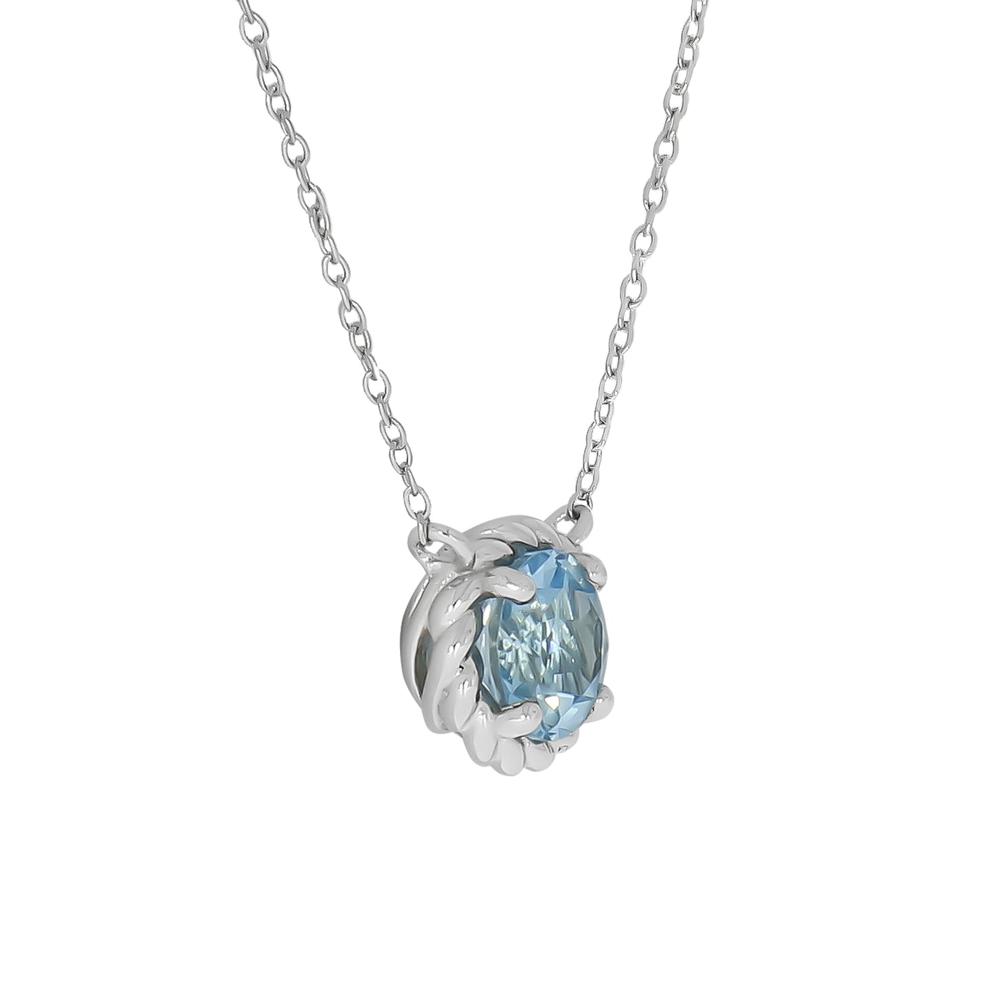 Halskette Ankerkette 925/- Sterling Silber rhodiniert 47,0cm Blautopas beh.