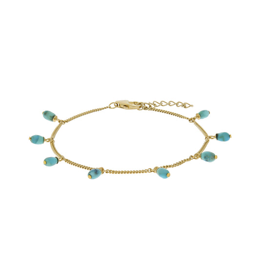 Armband Panzerkette 925/- Sterling Silber vergoldet 19,0cm Türkis