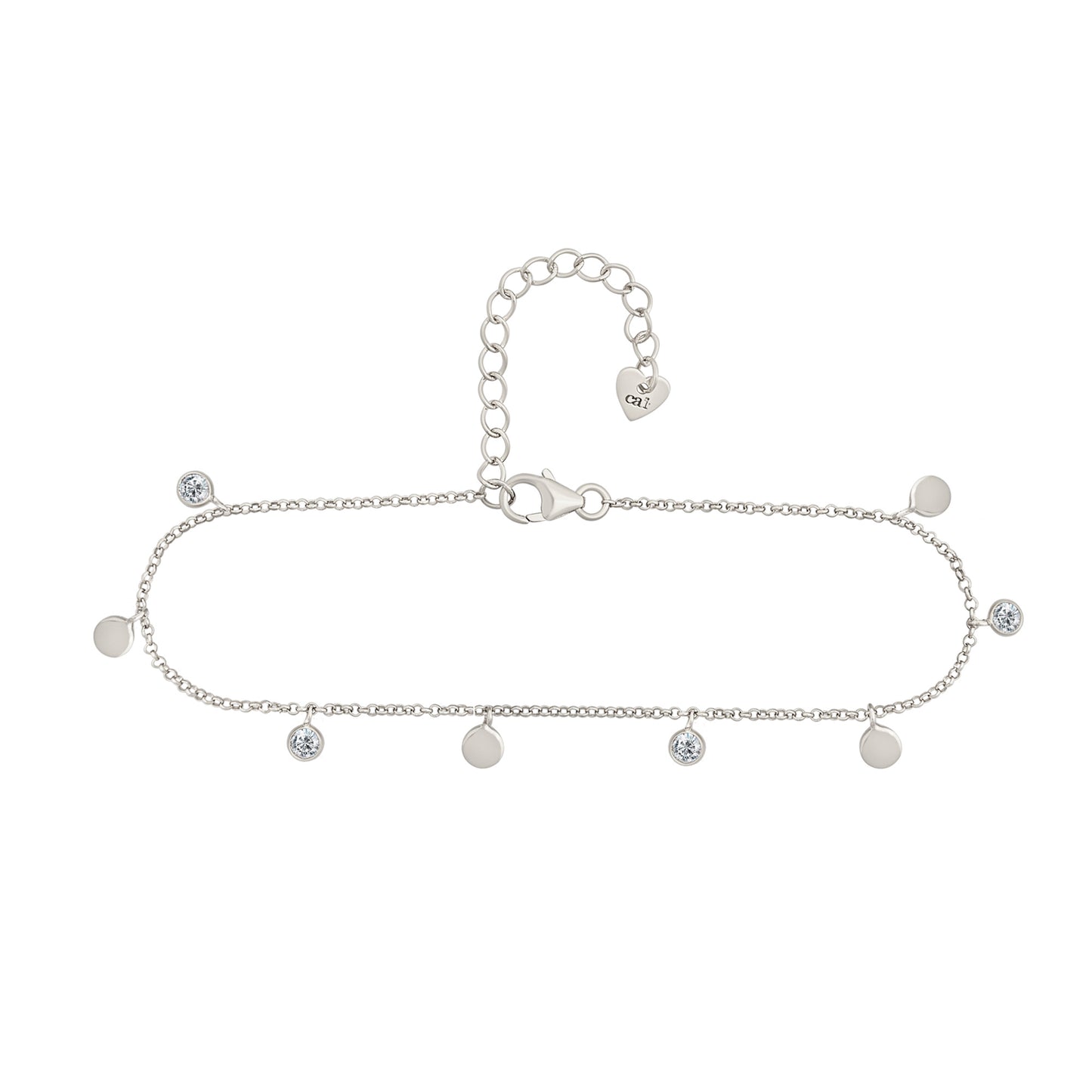 cai Fußkette Erbskette 925/- Sterling Silber rhodiniert 25,0cm Zirkonia