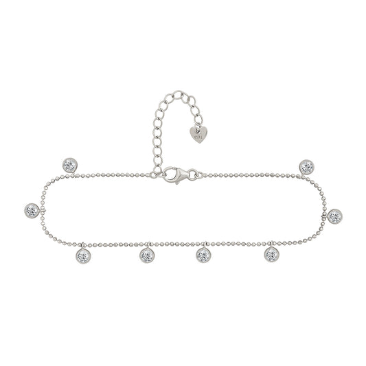 cai Fußkette Kugelkette 925/- Sterling Silber rhodiniert 25,0cm Zirkonia