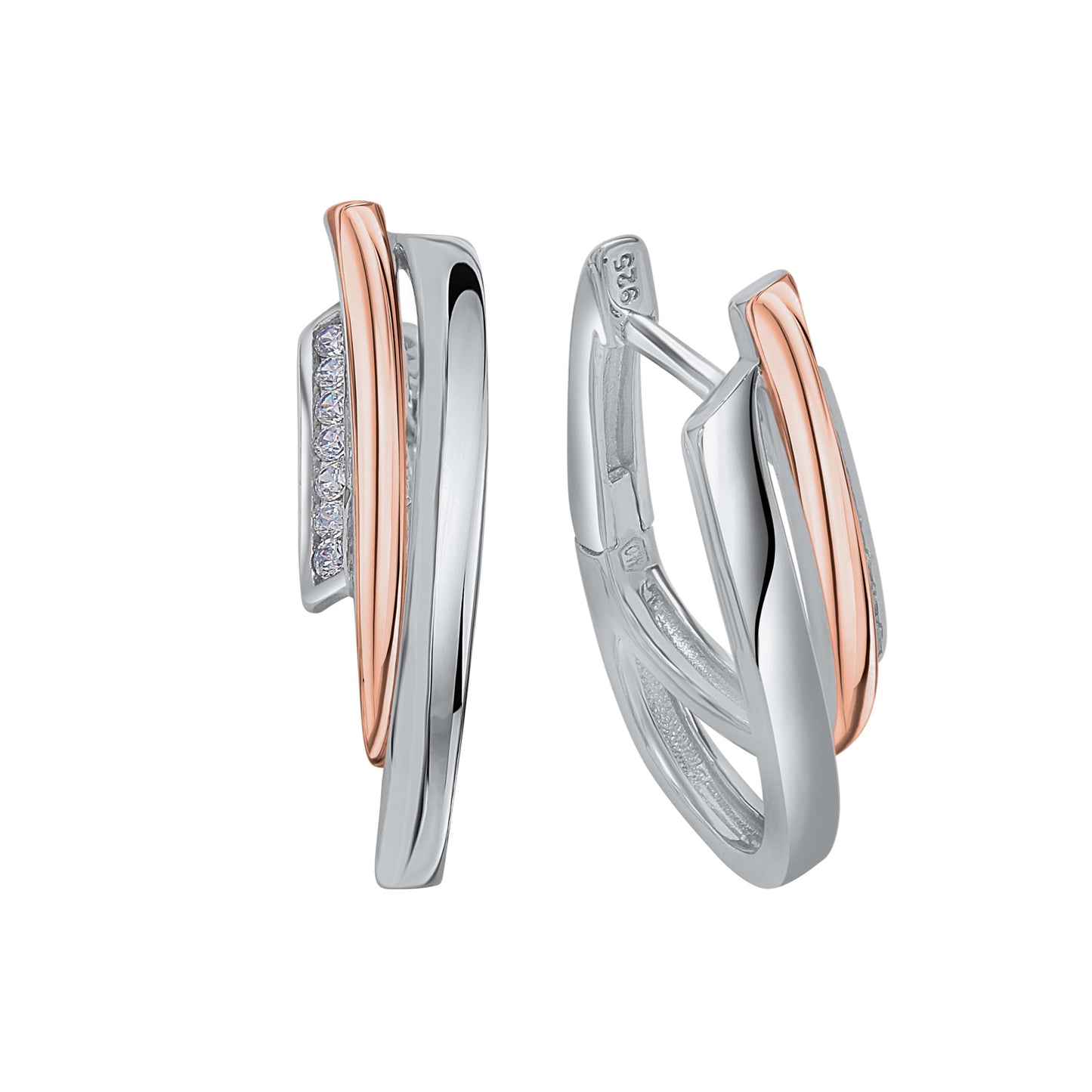 Creolen 925/- Sterling Silber vergoldet (teil) 2,4cm Zirkonia