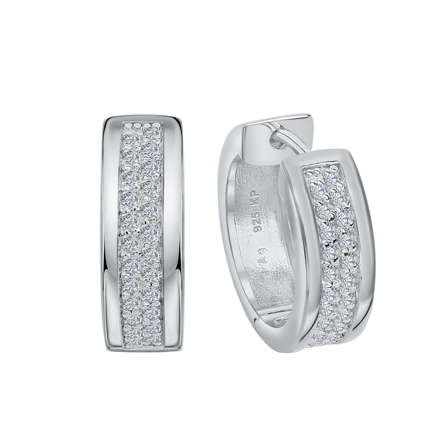 Creolen 925 Silber rhodiniert Zirkonia 925/- Sterling Silber rhodiniert 1,8cm Zirkonia