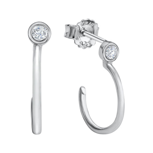 Creolen 925/- Sterling Silber rhodiniert 1,3cm Zirkonia