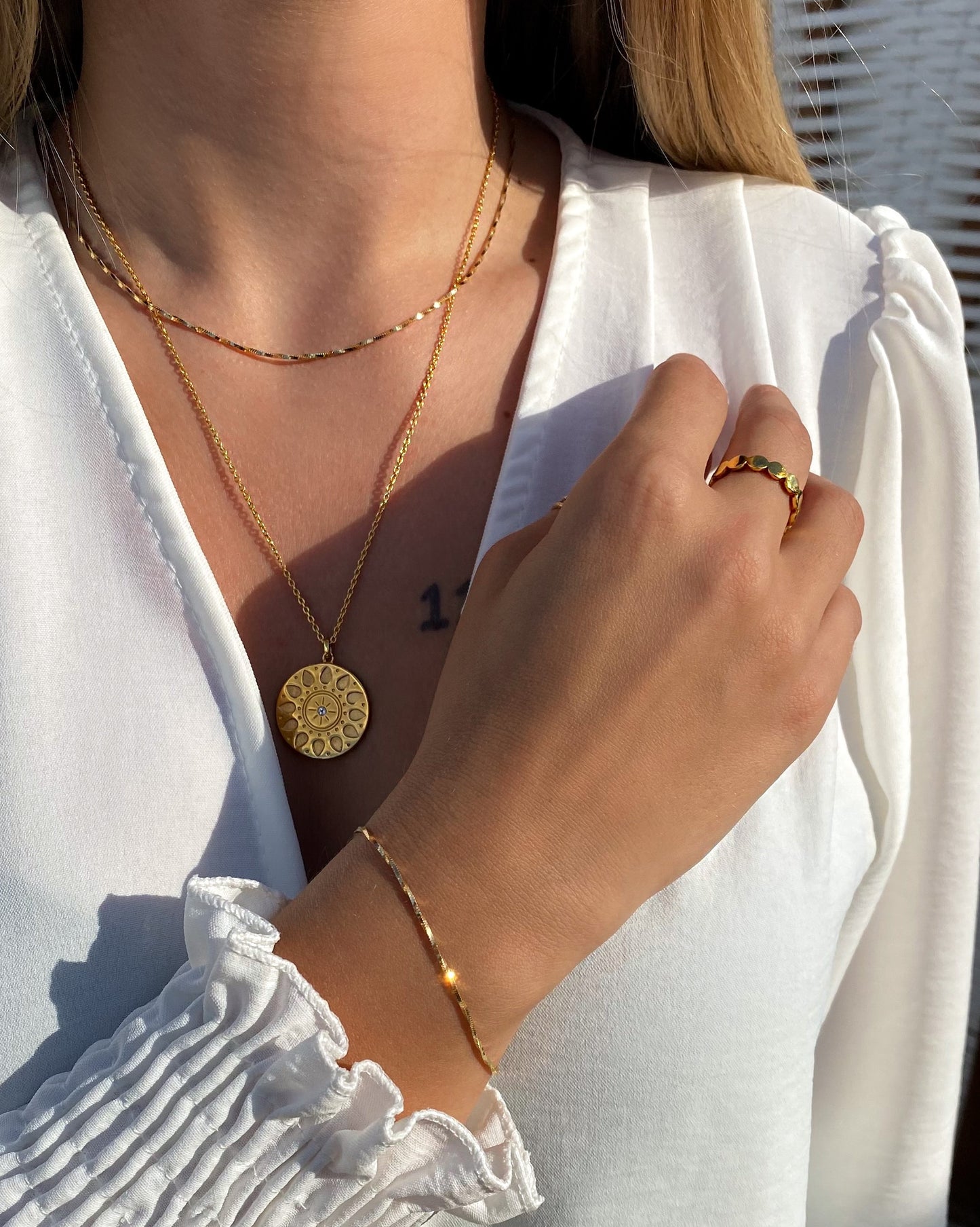 cai Anhänger mit Kette Ankerkette 925/- Sterling Silber vergoldet 50,0cm Weißtopas