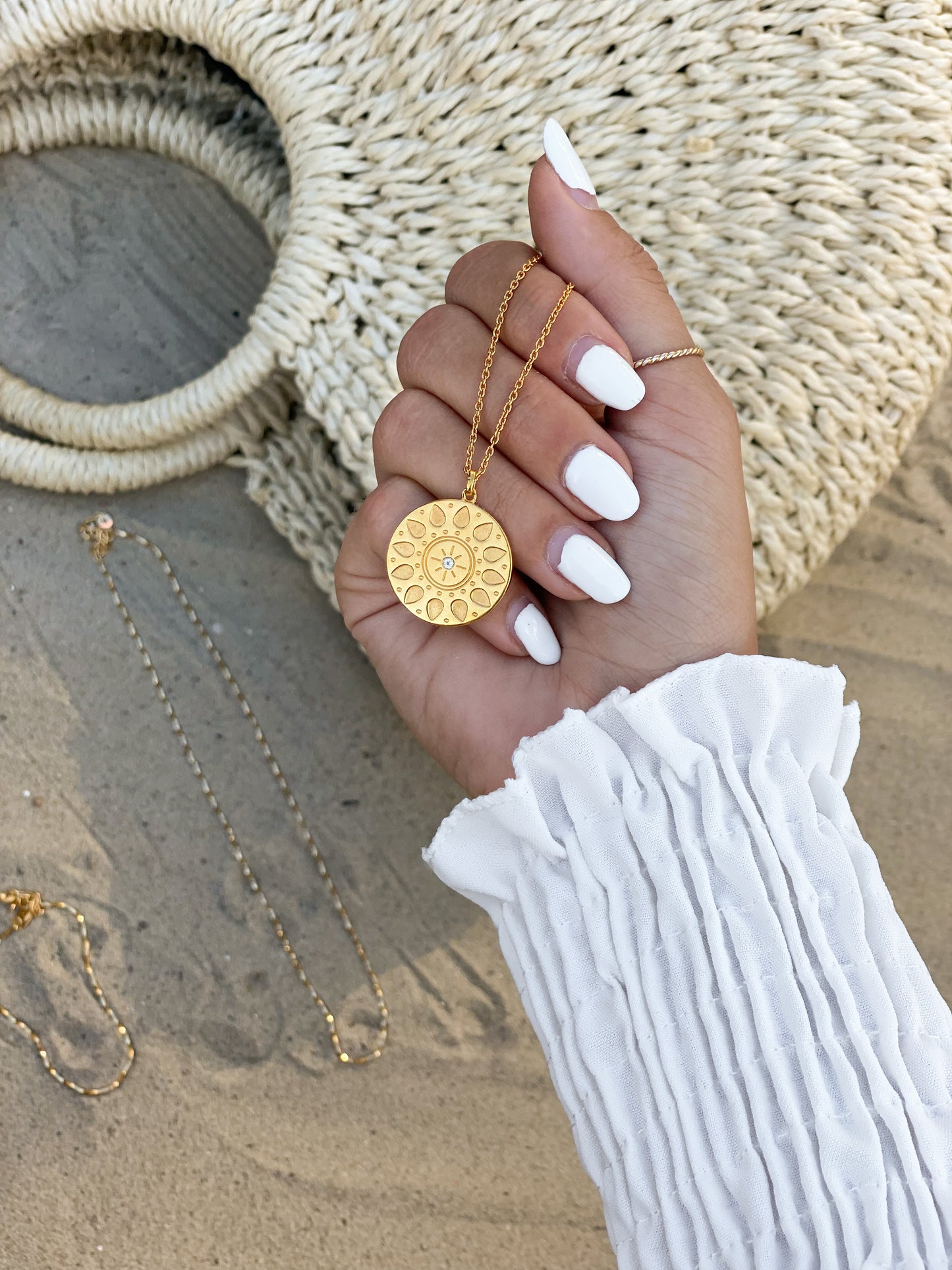 cai Anhänger mit Kette Ankerkette 925/- Sterling Silber vergoldet 50,0cm Weißtopas