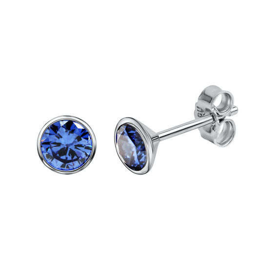 Ohrstecker 925 Silber rhodiniert CZ blau 925/- Sterling Silber rhodiniert 1cm Zirkonia