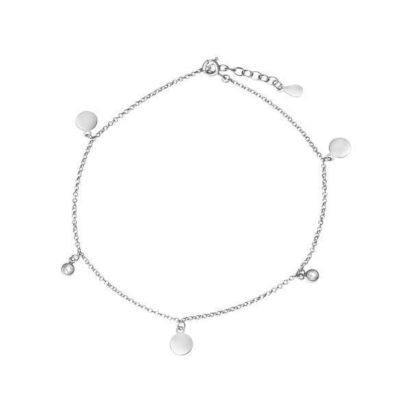 Fusskette Erbskette 925/- Sterling Silber Rhodiniert 23+2cm Zirkonia