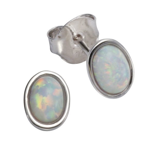 Ohrstecker 925/- Sterling Silber rhodiniert 0,7cm synth. Opal