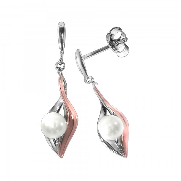 Ohrhänger 925/- Sterling Silber rhodiniert 3 cm Süßwasserzuchtperle
