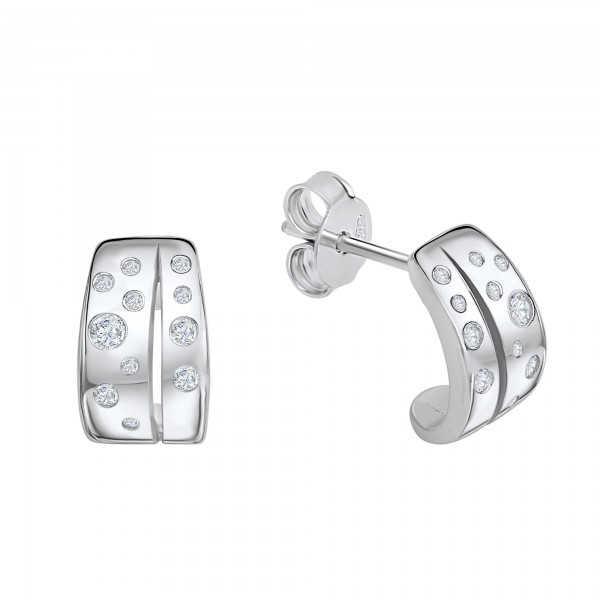 Ohrstecker 925 Silber glanz Zirkonia 925/- Sterling Silber rhodiniert 1cm Zirkonia