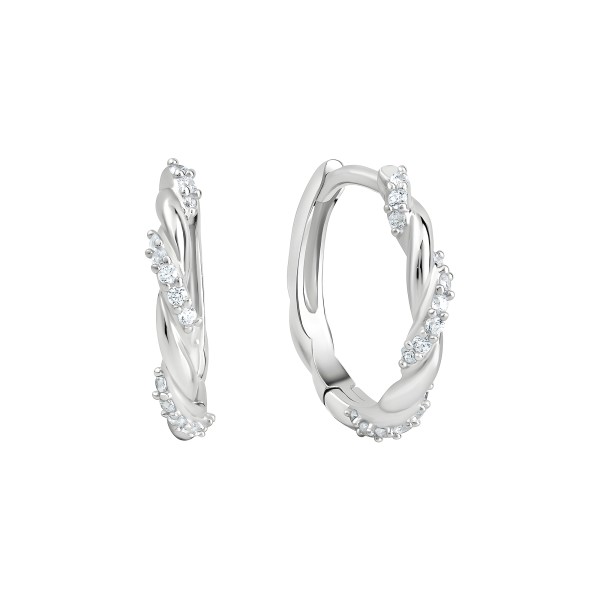 Creolen 925/- Sterling Silber Rhodiniert 1,5cm Zirkonia