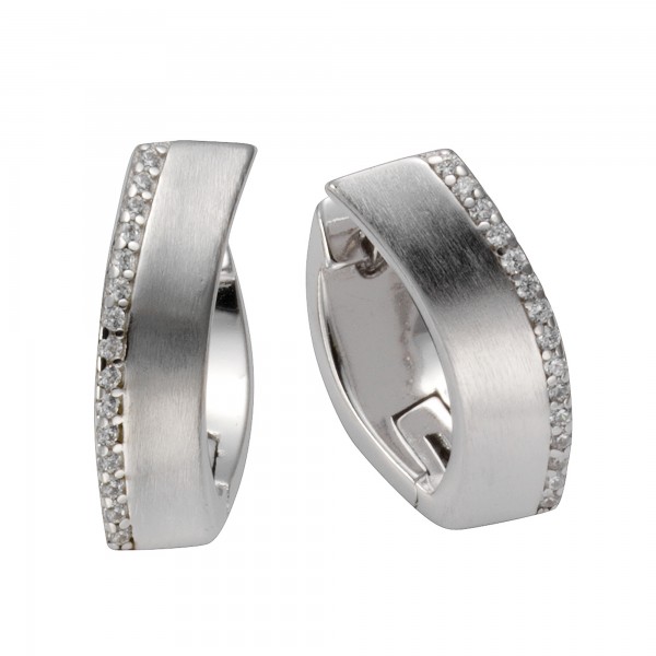 Klappcreolen 925/- Sterling Silber rhodiniert 1,9cm Zirkonia