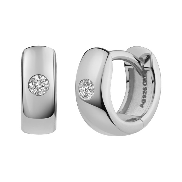 Klappcreolen 925/- Sterling Silber rhodiniert 0,9cm Zirkonia