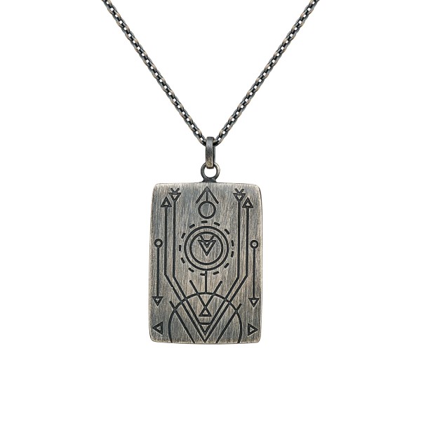 cai men Anhänger mit Kette 925/- Silber matt oxidiert Tattoo Motiv Panzerkette 925/- Sterling Silber