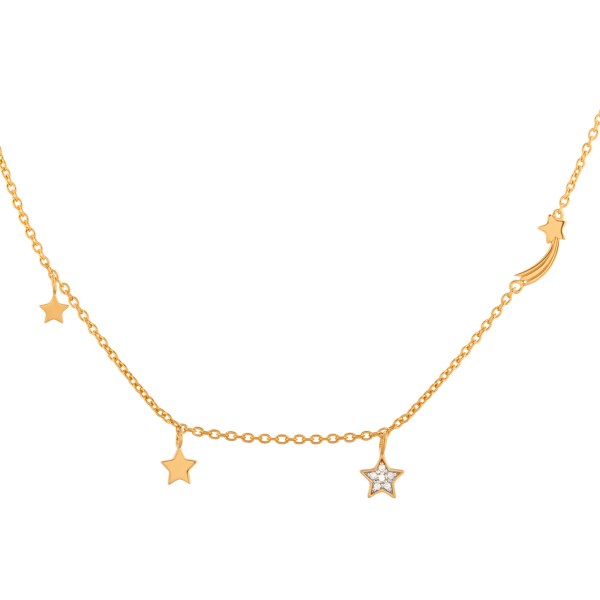 cai Anhänger mit Kette Ankerkette 925/- Sterling Silber vergoldet 39+5cm Zirkonia