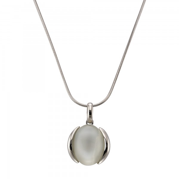 Halskette Schlangenkette 925/- Sterling Silber rhodiniert 42+5cm Mondstein