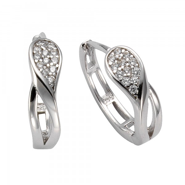 Ohrringe 925/- Sterling Silber rhodiniert 1,4cm Zirkonia