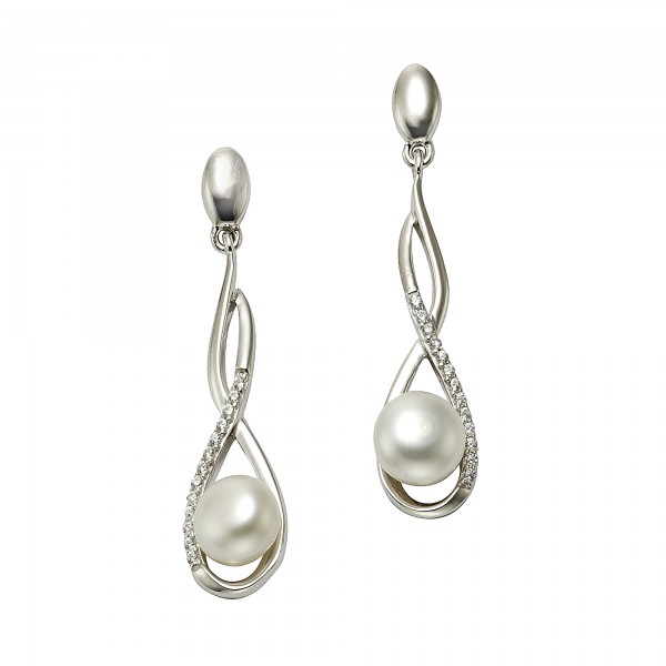 Ohrringe 925/- Sterling Silber rhodiniert 3,4cm Süßwasserzuchtperle