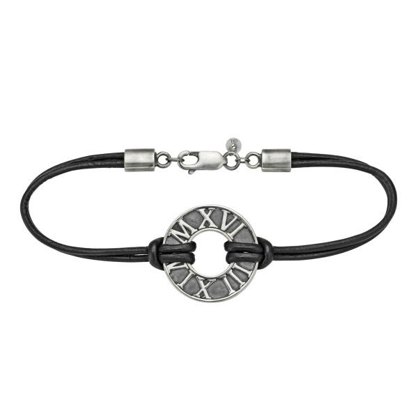 cai men Armband Lederband 925/- Sterling Silber oxidiert 21cm