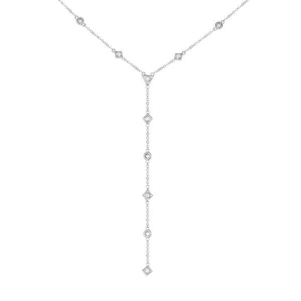 cai Halskette 925 Silber rhodiniert Y-Kette mit Zirkonia Ankerkette 925/- Sterling Silber rhodiniert