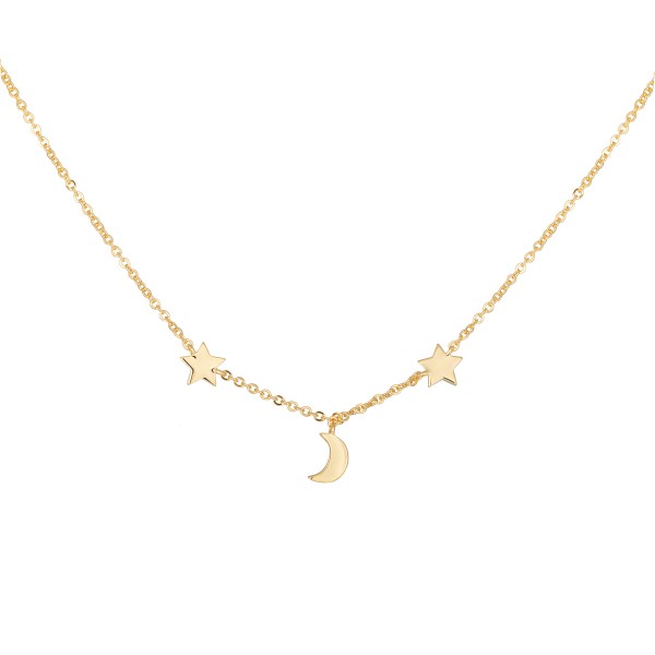 cai Collier 925 Sterling Silber vergoldet Mond Sterne Flachpanzerkette 925/- Sterling Silber rhodini