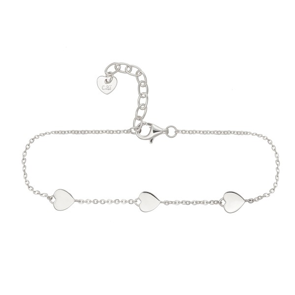 cai love Armband 925 Sterling Silber rhodiniert Herz Flachpanzerkette 925/- Sterling Silber rhodinie