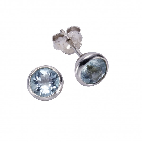 Ohrringe 925/- Sterling Silber rhodiniert 0,75cm Blautopas beh.