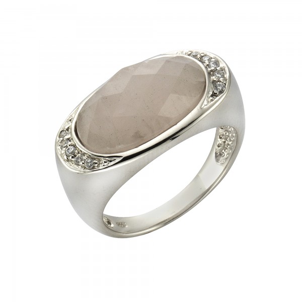 Ring 925/- Sterling Silber rhodiniert Rosenquarz
