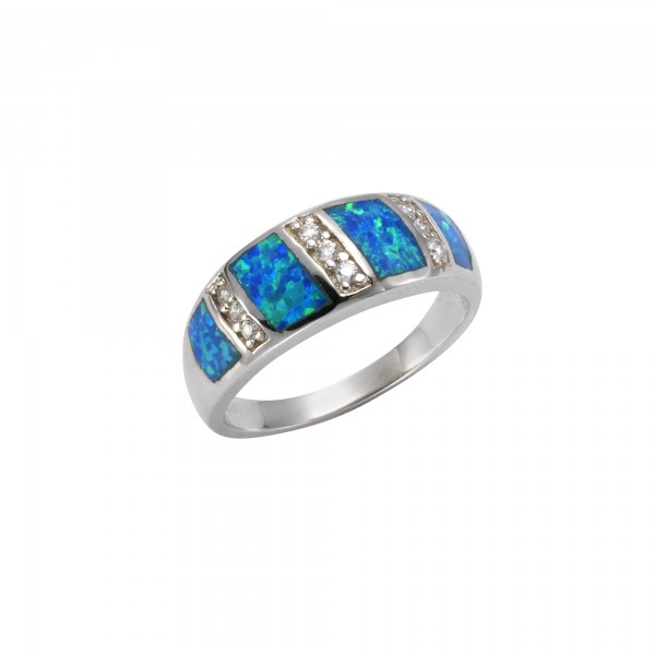 Ring 925/- Sterling Silber rhodiniert synth. Opal