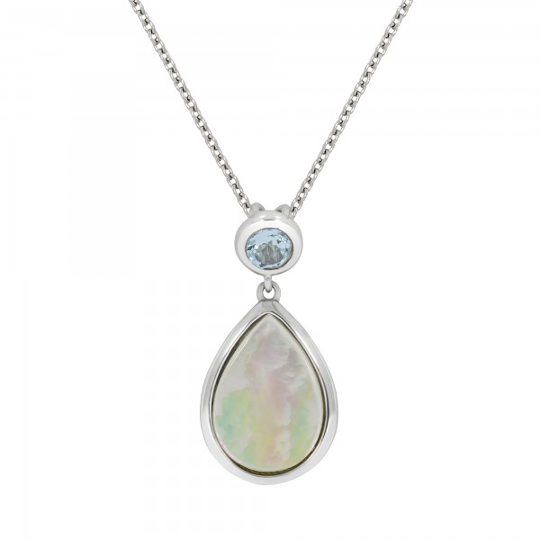 Halskette Ankerkette 925/- Sterling Silber rhodiniert 42+5cm Blautopas beh.