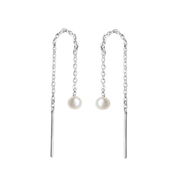 Durchzieh-Ohrringe 925/- Sterling Silber rhodiniert 0,7cm Perle