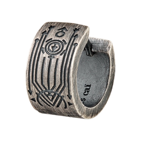 cai men Single Creole 925/- Sterling Silber oxidiert 1,2cm