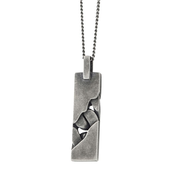 cai men Anhänger mit Kette Flachpanzerkette 925/- Sterling Silber oxidiert 55cm ohne Stein