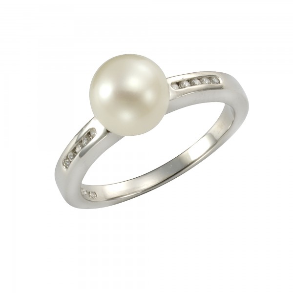 Ring 925/- Sterling Silber rhodiniert Perle