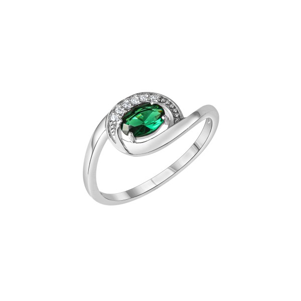 Ring 925/- Sterling Silber rhodiniert synth.Smaragd