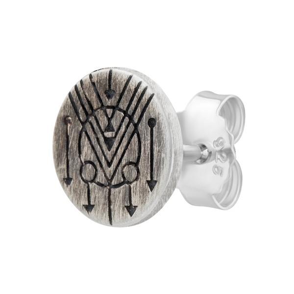 cai men Single Ohrstecker 925 Silber matt rund oxidiert Tattoo Motiv 925/- Sterling Silber oxidiert