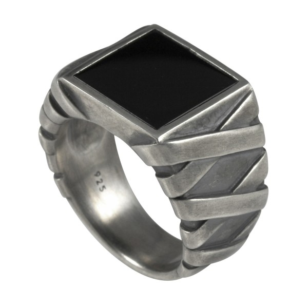 cai men Ring 925/- Sterling Silber oxidiert Onyx