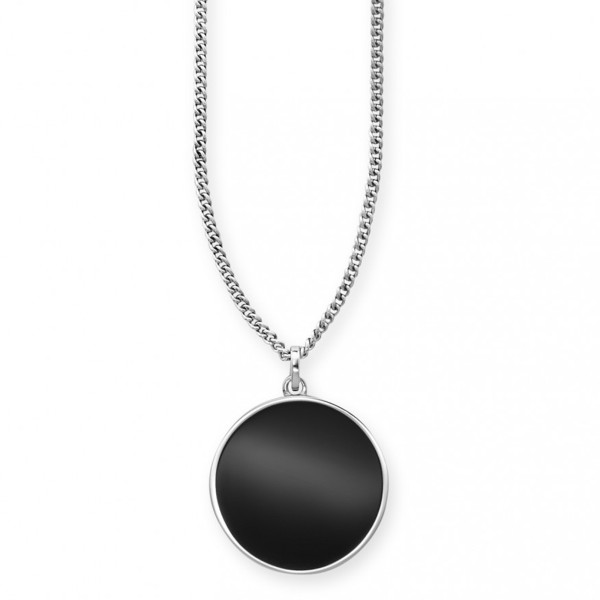 cai men Anhänger mit Kette Flachpanzerkette 925/- Sterling Silber rhodiniert 55cm Onyx